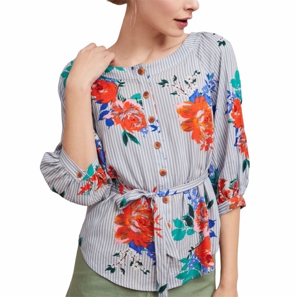 Anthropologie Tops - Maeve Lilorne Striped Floral Button Down Top